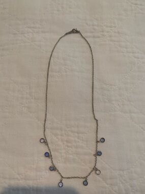 Vintage Delicate Silver-Tone Necklace with Blue Charms